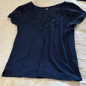 LOFT Navy Eyelet Detail Blouse